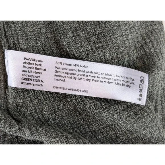 Eileen Fisher Dark Green Sheer Hemp Blend Open Front Cardigan Quiet Luxury L - Picture 5 of 8